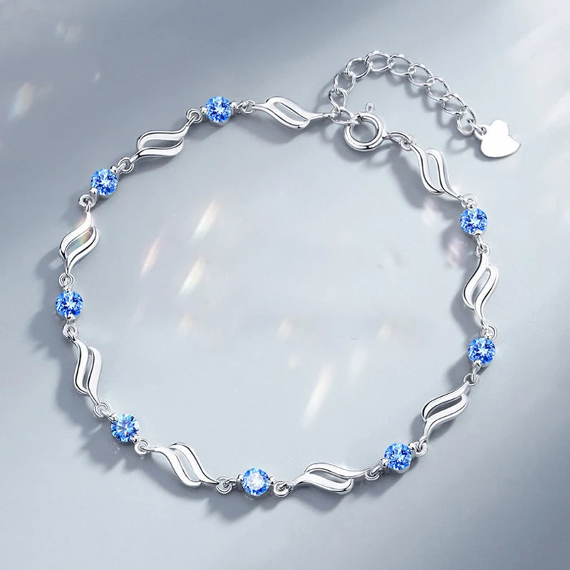 Bracelet Argent 925 avec pierres bleues ou blanches en Zirconium, Livraison OFFERTE