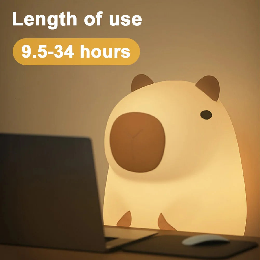 Lampe de nuit Capybara en silicone pour chambre d'enfant Lampe de chevet à intensité variable rechargeable par USB