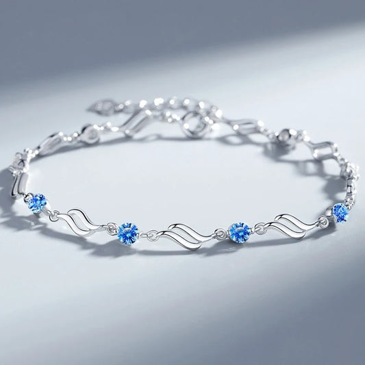 925 Silver Bracelet with Blue or White Zirconium Stones, FREE Delivery