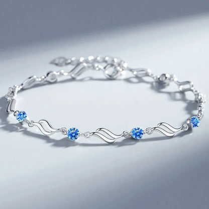 Bracelet Argent 925 avec pierres bleues ou blanches en Zirconium, Livraison OFFERTE