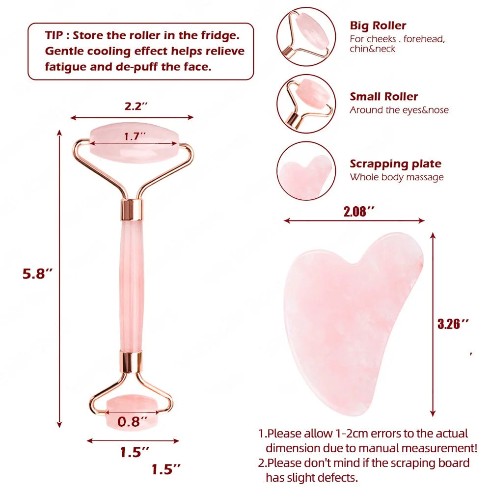 Rouleau de massage en cristal de quartz rose, masseur facial rose, pierre naturelle Gua Sha, outil de beauté, relaxation, Livraison OFFERTE