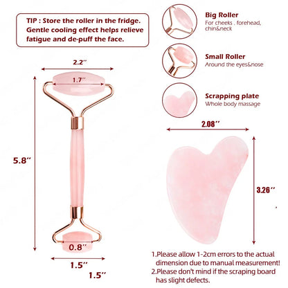 Rose Quartz Crystal Massage Roller, Pink Facial Massager, Natural Stone Gua Sha, Beauty Tool, Relaxation, FREE Shipping 