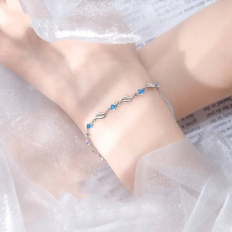 Bracelet Argent 925 avec pierres bleues ou blanches en Zirconium, Livraison OFFERTE