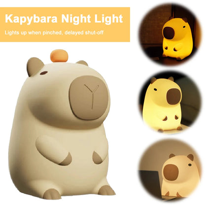 Cute Cartoon Capybara Night Lamp Silicone Pat Lamp for Children's Bedroom USB Rechargeable Timing Dimming Bedside Sleep Light