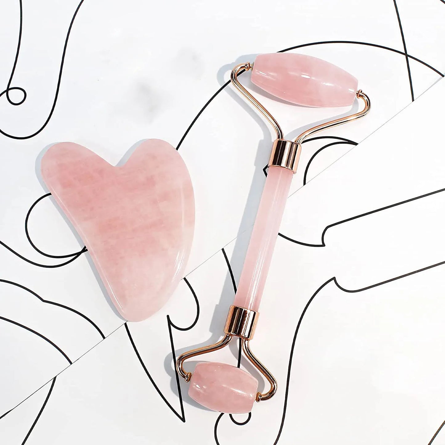 Rose Quartz Crystal Massage Roller, Pink Facial Massager, Natural Stone Gua Sha, Beauty Tool, Relaxation, FREE Shipping 